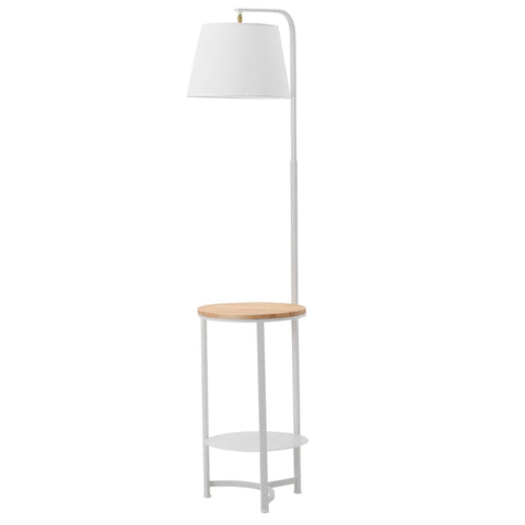 Rootz Floor Lamp - Floor Lamp With 2 Shelves - Indoor Lighting - E27 - Metal - MDF - Terylene Fabric - White - 38 cm x 36 cm x 162 cm