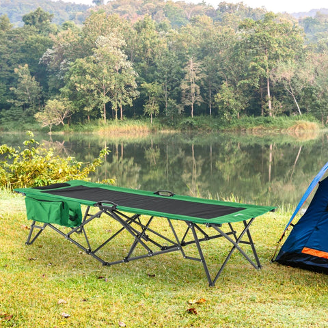 Rootz Camping Bed - Folding Bed - Portable Camping Bed - Side Pocket - Cup Holder - Green And Black - 200 x 73 x 49 cm