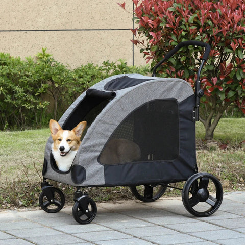 Rootz Pet Trolley - Pet Stroller - Pet Buggy - Dog Buggy - Dog Trailer - Pet Trailer - Gray/Black - 98x82x110 Cm