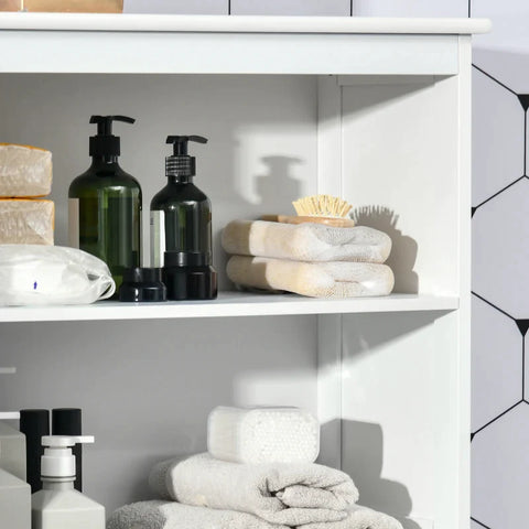 Rootz Kitchen Cabinet - 2 Shelves - Display Cabinet - Cupboard Compartment - MDF - Tempered Glass - White - 60 x 29 x 162 cm