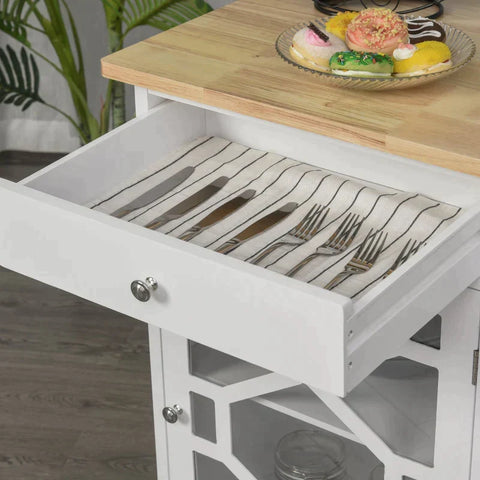 Rootz Kitchen Trolley - Storage Cabinet - Large Worktop - Drawers - Base Cabinet - Adjustable Inner Shelves - White/Wood - 63 cm x 45 cm x 86 cm