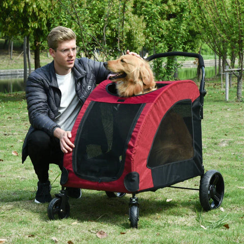 Rootz Pet Trolley - Pet Stroller - Pet Buggy - Dog Buggy - Dog Trailer - Pet Trailer - Red/Black - 98x82x110 cm