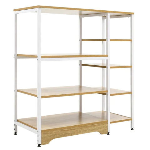 Rootz Kitchen Shelf - Standing Shelf - Storage Shelf - Corner Shelf With 7 Shelves - Non-slip Foot Caps - Metal Shelf - Robust And Stable - White/Natural - 90 x 40 x 95 cm