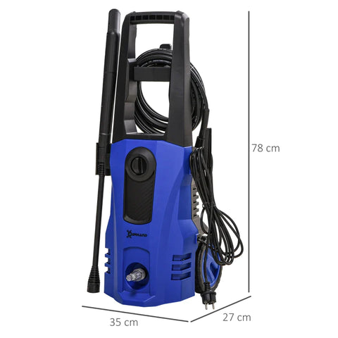 Rootz High-pressure Cleaner - 5 Pieces. Accessories - Adjustable Spray Nozzle - 150 Bar Pressure - 1800 W - Max. 510 l/h - 2 Wheels - Blue + Black - 35 x 27 x 78 cm