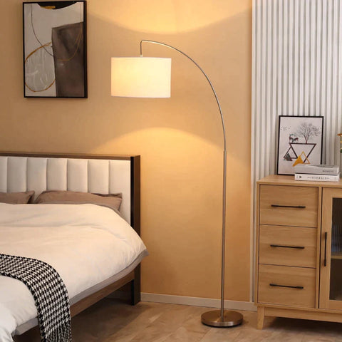 Rootz Arc Lamp - Floor Lamp - Cylindrical Lampshade - Metal Frame - Round Base - Living Room - Bedroom - Study - 90 cm x 38 cm x 183 cm