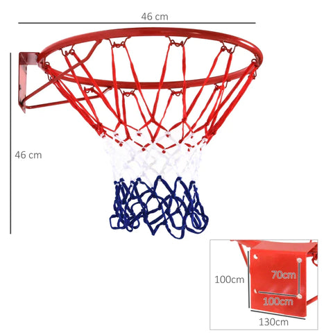 Rootz Basketbalring met Net - Basketbalnet - Binnen - Buiten - Stalen Buis+Nylon - Rood+Blauw+Wit