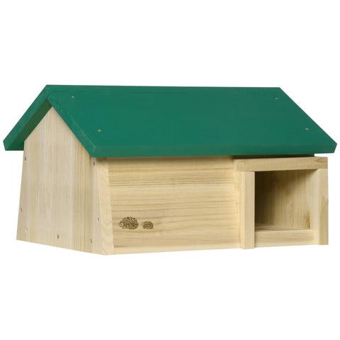 Rootz Small Animal House - Hedgehog House - Hedgehog Hotel - Hedgehog Hut - Winter Quarters And Shelter - With Floor - Fir Wood - Natural/Dark Green - 47 x 34.2 x 27 cm