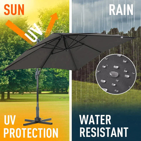 Rootz Parasol - Square Umbrella Parasol - Garden Umbrella - Parasol Umbrella - Grey - 245Lx245Wx248H cm