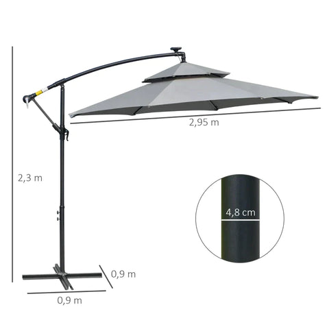 Rootz Traffic Light Umbrella - Traffic Light Parasol - Market Umbrella - Led Solar Parasol - With Stand - Aluminum/Metal/Polyester - Light Gray/Black