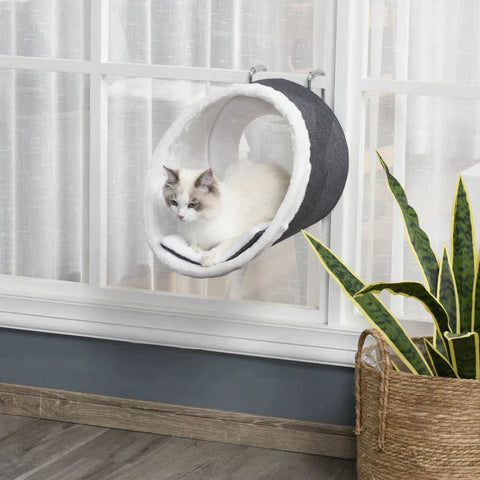 Rootz Cat Cave - Cat Hanging Cave - Cat Bed - Cat Perch Hanging Kitten House - Comfortabel Verwijderbaar Flanellen Tapijt - Donkergrijs/Wit - 48 x 35 x 35cm