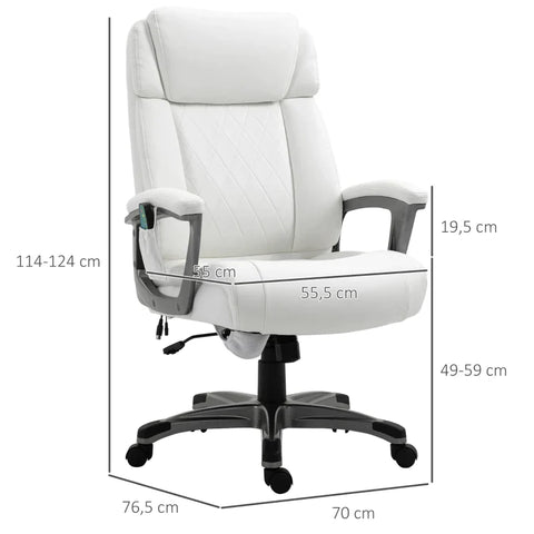 Rootz Massage Office Chair - 6-point Massage Swivel Chair - Ergonomic Chair - Made Of Faux Leather - With Curved Headrest And Armrest - White - 70 x 76.5 x 114-124 cm