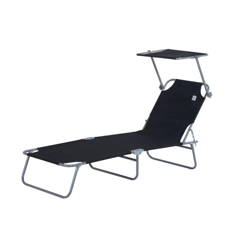 Rootz Sun Lounger - Garden Lounger - Lounger Beach - Foldable Sun Lounger - With Sun Protection - Black - 187 x 58 x 36 cm