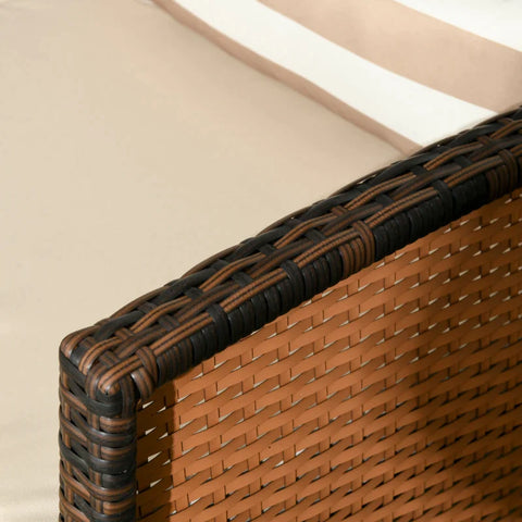 Rootz Rattan Sofa with Cushions - Three Seater Garden Lounge Sofa - Steel - Brown - 173 x 68 x 78 cm