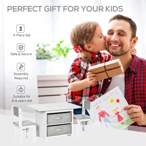 Rootz Kinderstoelen Tafelset - Kindertafel - Met 2 Opbergmanden - Zitgroep Voor Peuters - Wit/Grijs - 71 x 48 x 49 cm