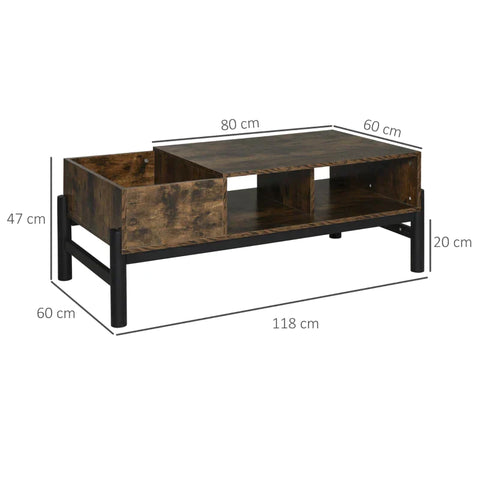 Rootz Salontafel - Bijzettafel - Banktafel - Woonkamertafel - Bruin/Zwart - 118x60x47cm