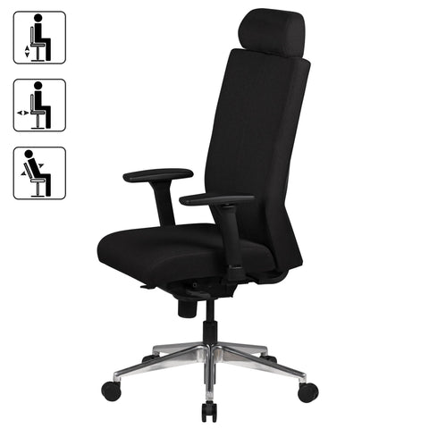 Rootz Office Chair - Black Fabric - Desk Chair - Boss Chair - Swivel Chair with Synchronous Mechanism - Headrest (120kg)