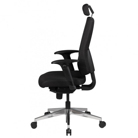 Rootz Desk Chair - Black Fabric - Modern Executive Chair - Swivel Chair with Synchronous Mechanism - Work Chair with Headrest (120kg) - Height-Adjustable Office Armchair with Rocker Function