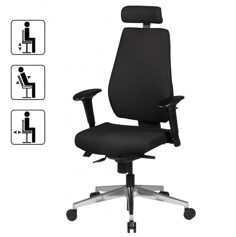 Rootz Desk Chair - Black Fabric - Modern Executive Chair - Swivel Chair with Synchronous Mechanism - Work Chair with Headrest (120kg) - Height-Adjustable Office Armchair with Rocker Function