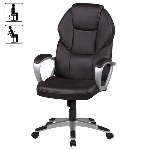 Rootz Office Chair - Brown Leatherette - X-XL Executive Armchair - 120KG Swivel Chair with Armrests - Desk Chair