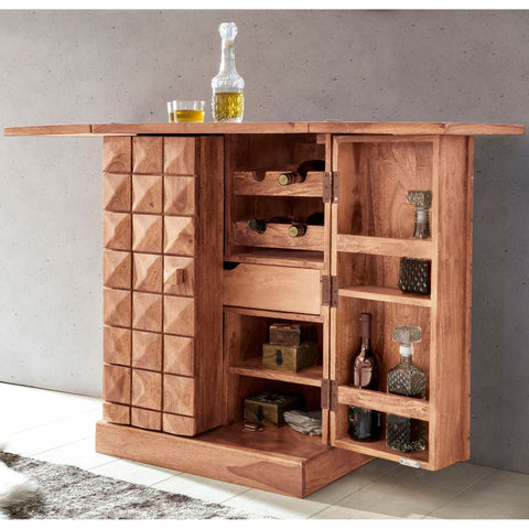 Rootz Home Bar – Ausklappbare Bar – Vitrine – Weinaufbewahrung – Getränkeaufbewahrung – Massivholz-Akazie – Landhausstil – Barschrank
