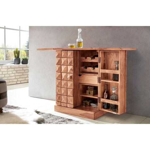 Rootz Home Bar – Ausklappbare Bar – Vitrine – Weinaufbewahrung – Getränkeaufbewahrung – Massivholz-Akazie – Landhausstil – Barschrank