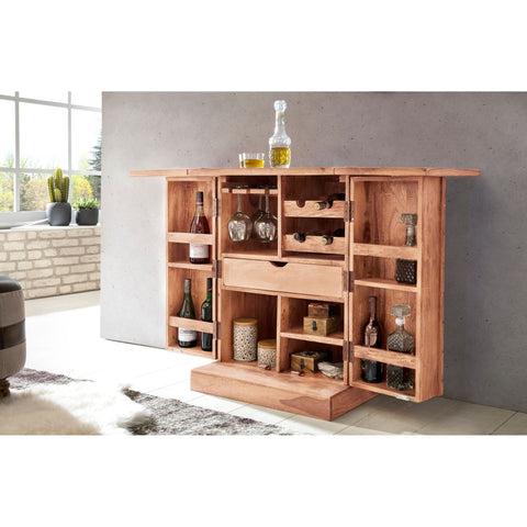 Rootz Home Bar – Ausklappbare Bar – Vitrine – Weinaufbewahrung – Getränkeaufbewahrung – Massivholz-Akazie – Landhausstil – Barschrank