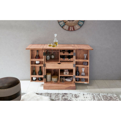 Rootz Home Bar – Ausklappbare Bar – Vitrine – Weinaufbewahrung – Getränkeaufbewahrung – Massivholz-Akazie – Landhausstil – Barschrank