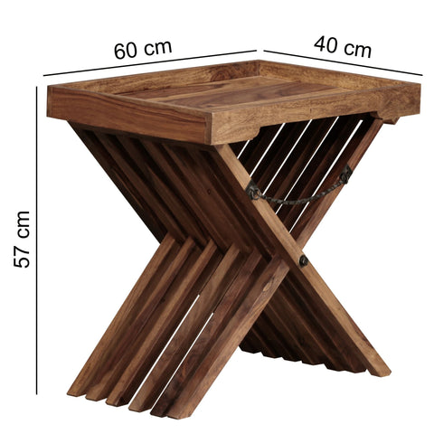 Rootz Folding Table - Sheesham - Solid Wood Design with Serving Tray - Foldable Country Style Table