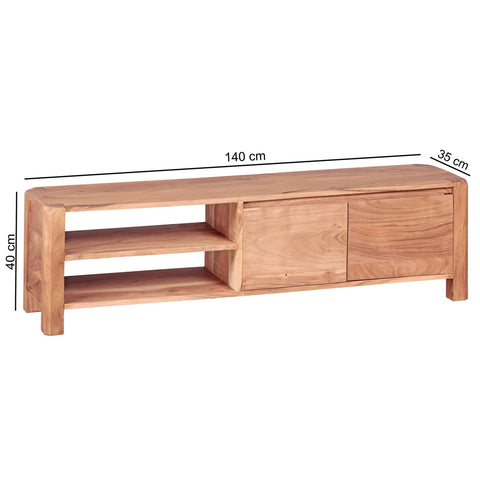 Rootz TV Stand - Acacia Lowboard - 140cm - Country Style TV Cabinet with Storage Compartments