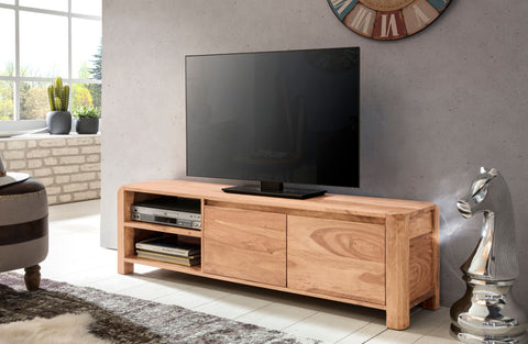 Rootz TV Stand - Acacia Lowboard - 140cm - Country Style TV Cabinet with Storage Compartments