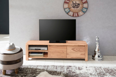 Rootz TV Stand - Acacia Lowboard - 140cm - Country Style TV Cabinet with Storage Compartments