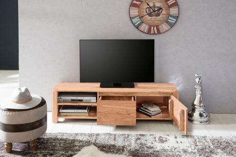 Rootz TV Stand - Acacia Lowboard - 140cm - Country Style TV Cabinet with Storage Compartments