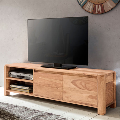Rootz TV Stand - Acacia Lowboard - 140cm - Country Style TV Cabinet with Storage Compartments