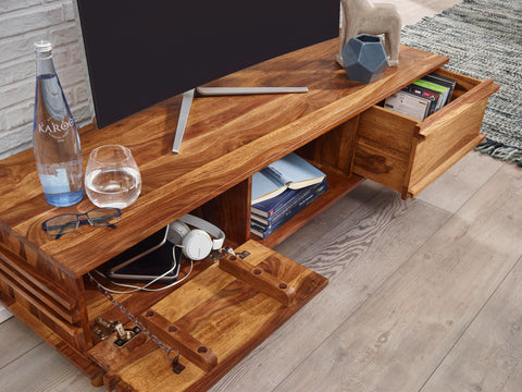 Rootz TV Stand - Sheesham Lowboard - 145 cm - Country Style TV Cabinet with Storage Compartment