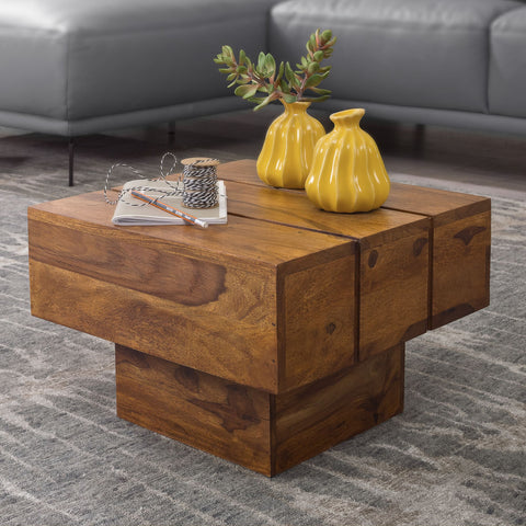 Rootz Coffee Table - Solid Wood Coffee Table - Side Table - Square - Brown - Handmade