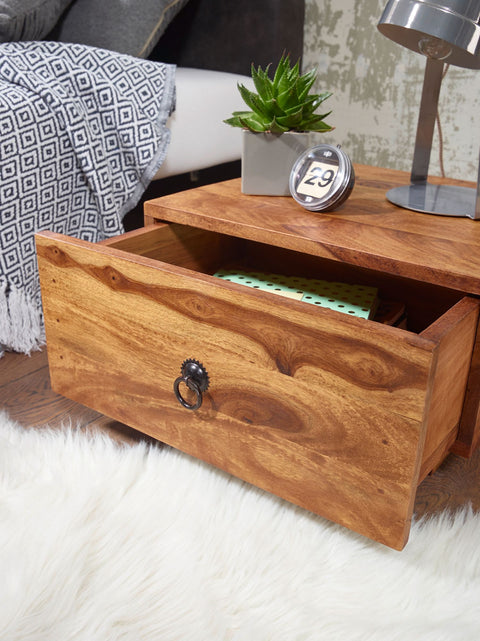 Rootz Nightstand - Bedside Table - Sheesham Wood Design - Modern Chest of Drawers - Natural Wood Bedside Table - 40x40x25 cm