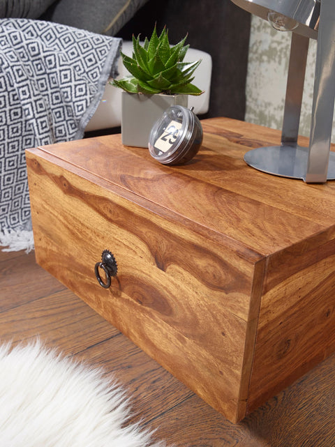 Rootz Nightstand - Bedside Table - Sheesham Wood Design - Modern Chest of Drawers - Natural Wood Bedside Table - 40x40x25 cm