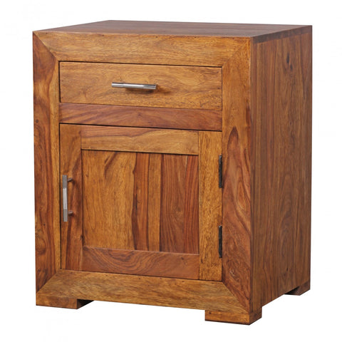 Rootz Bedside Table - Solid Wood Bedside Table - - Drawer - Door - Bedside Tables
