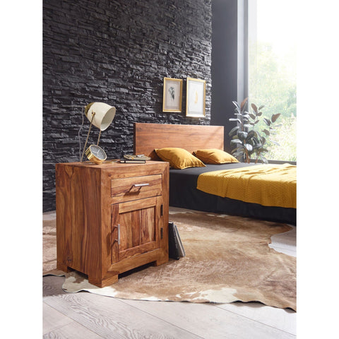 Rootz Bedside Table - Solid Wood Bedside Table - - Drawer - Door - Bedside Tables