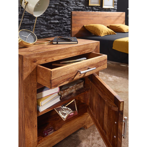 Rootz Bedside Table - Solid Wood Bedside Table - - Drawer - Door - Bedside Tables