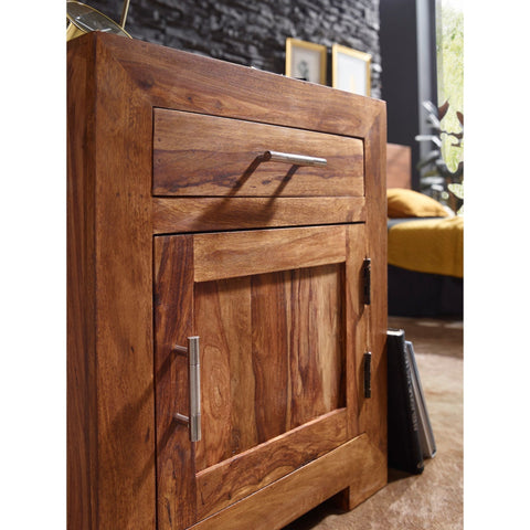 Rootz Bedside Table - Solid Wood Bedside Table - - Drawer - Door - Bedside Tables