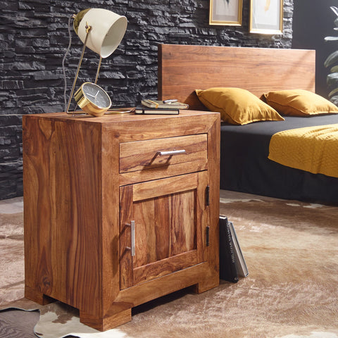 Rootz Bedside Table - Solid Wood Bedside Table - - Drawer - Door - Bedside Tables
