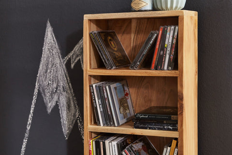 Rootz CD Shelf - Acacia Wood - Standing Shelving with 5 CD Storage Compartments - Natural Country Style Bookcase - 90 cm