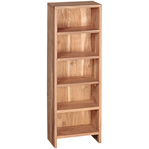Rootz CD Shelf - Acacia Wood - Standing Shelving with 5 CD Storage Compartments - Natural Country Style Bookcase - 90 cm