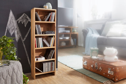 Rootz CD Shelf - Acacia Wood - Standing Shelving with 5 CD Storage Compartments - Natural Country Style Bookcase - 90 cm