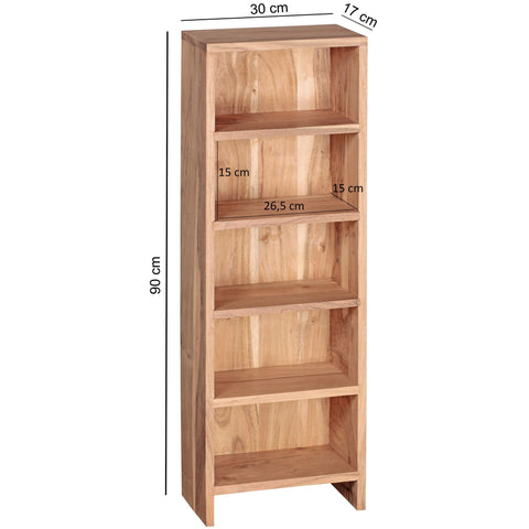 Rootz CD Shelf - Acacia Wood - Standing Shelving with 5 CD Storage Compartments - Natural Country Style Bookcase - 90 cm