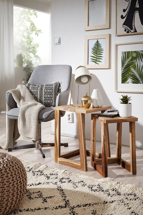 Rootz Beistelltische – 2er-Set aus Sheesham-Massivholz – Design-Loungetische – quadratisches Nachttisch-Set im Landhausstil