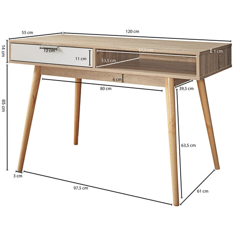 Rootz Schreibtisch – Moderner Design-Computertisch mit Schublade – Sonoma White Büroschreibtisch mit Schubladen – 120 cm 