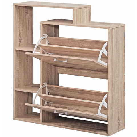 Rootz Shoe Cabinet - 2 Compartments - Modern Shoe Rack for 12 Pairs - Stylish Shoe Chest with Flap- 85x93 cm