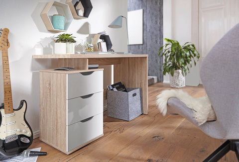 Rootz Computer Desk with 3 Drawers - Modern Sonoma White - Space-Saving Laptop Table with Shelf - Ideal for Teenagers - 120 x 76 x 53 cm -